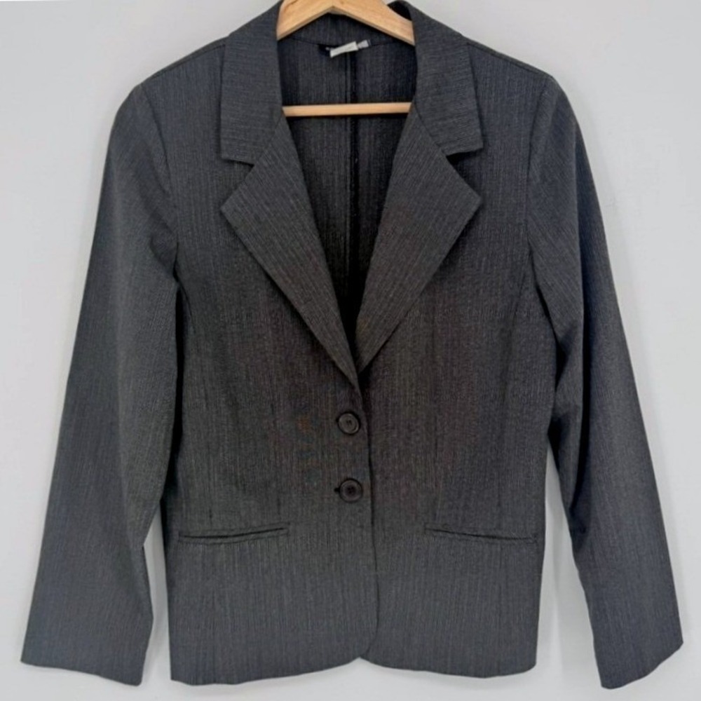 Courtenay Womens Charcoal Gray Pinstripe Blazer Dark Academia Corporate Goth 10
